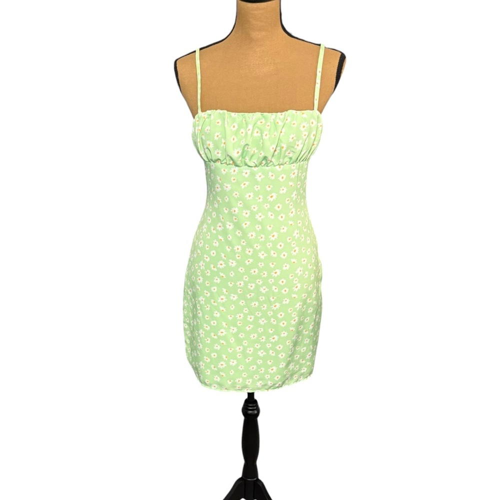 Tiger Mist Daisy Floral Mini Dress Womens Medium Green Y2K Coquette